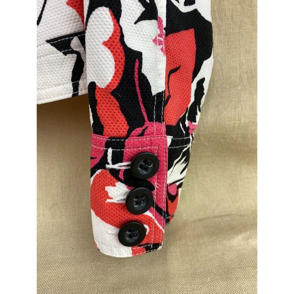 Charter Club Pink Floral Jacket Mandarin Collar Long Sleeve Fitted Size Petite M - Picture 4 of 9